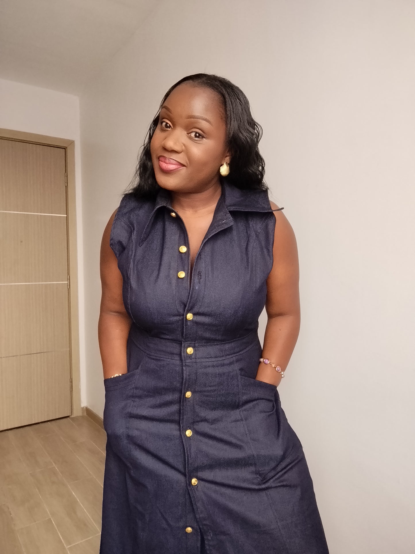Moyo half sleeve long denim dress