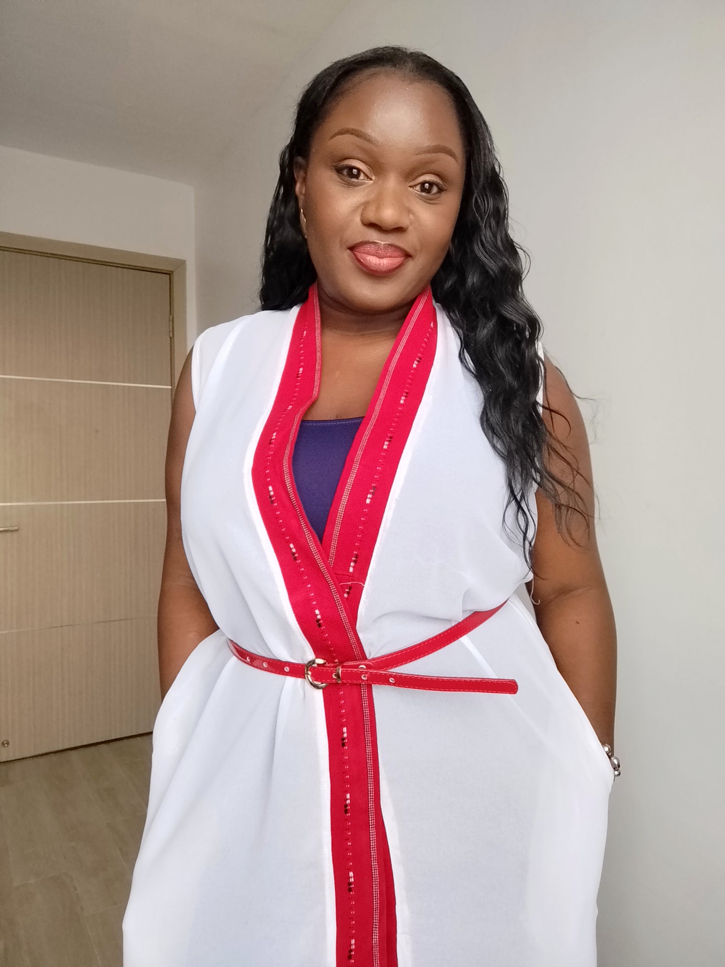 Mwema Kimono with deep red Maasai binding