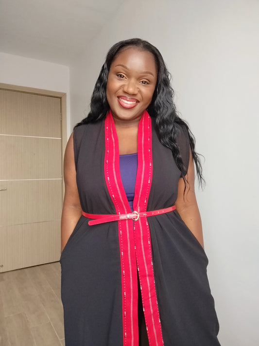 Mwema Kimono with deep red Maasai binding