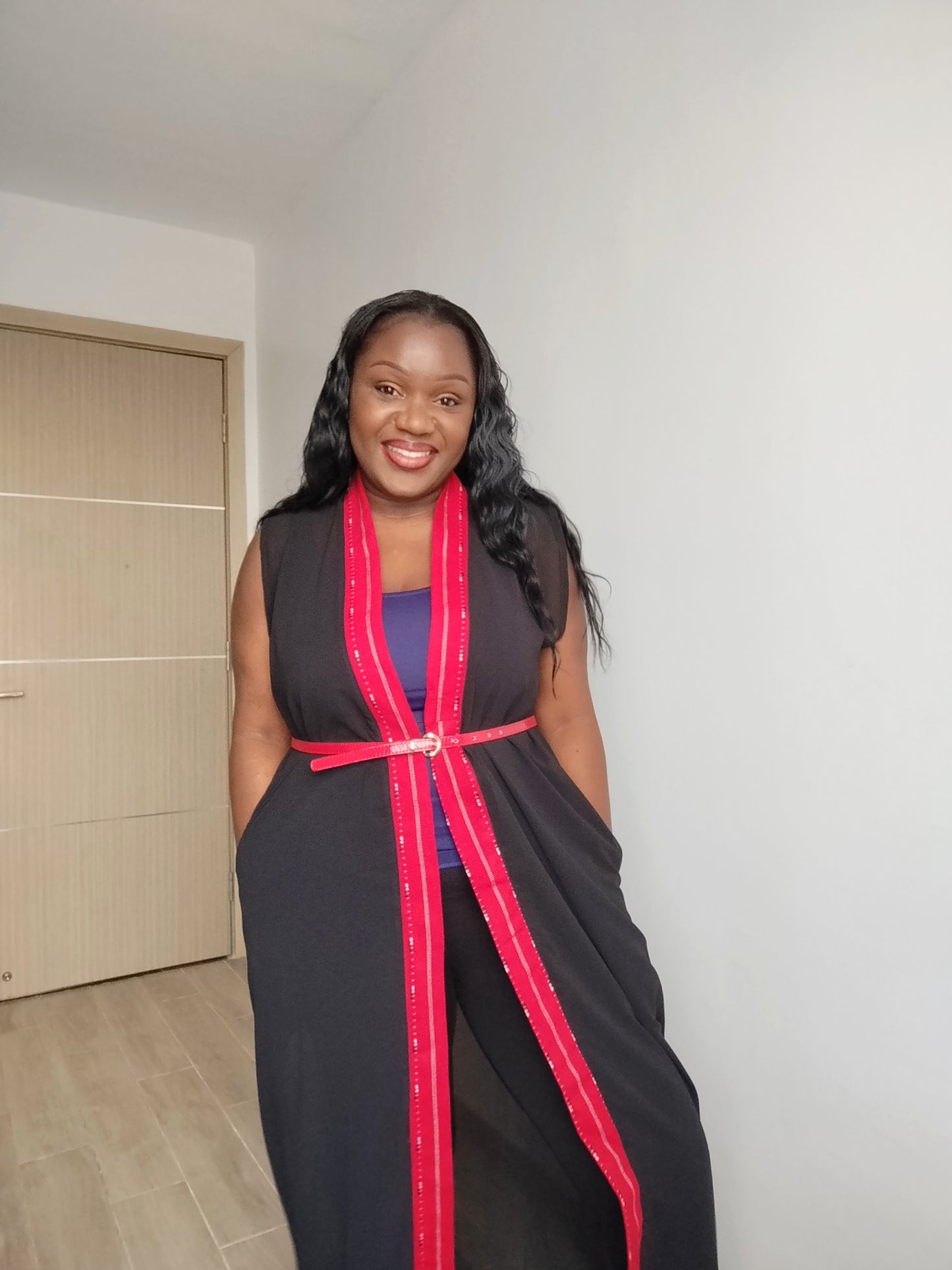Mwema Kimono with deep red Maasai binding