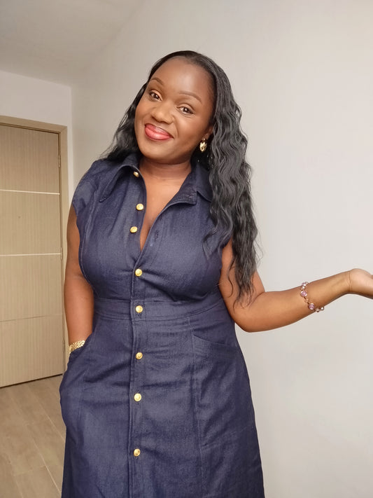 Moyo half sleeve long denim dress